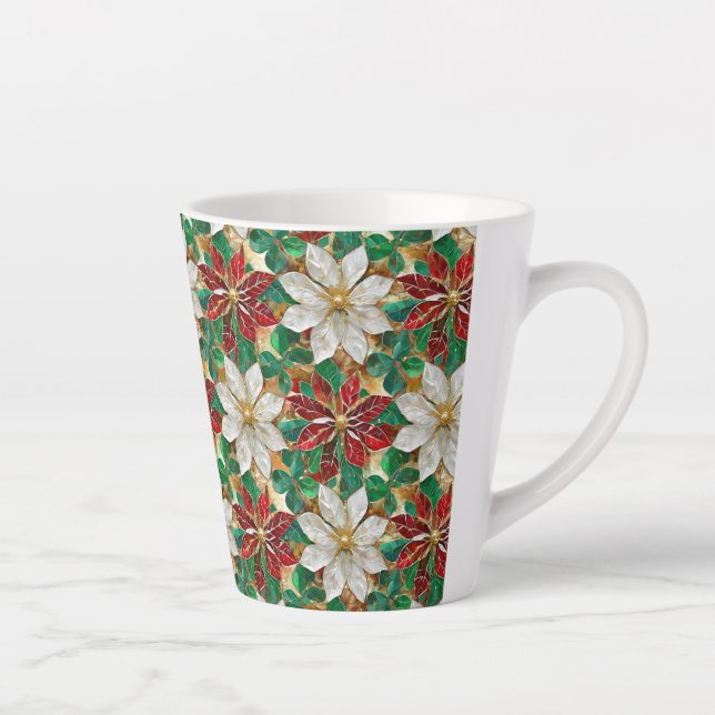 Taza De Café Latte Poinsettia blanca de oro verde (Derecha)