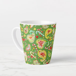 Taza De Café Latte Poinsettia de candy lazo de Navidad en acuarela de