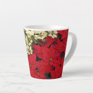Taza De Café Latte Poinsettias blancas y rojas con flores