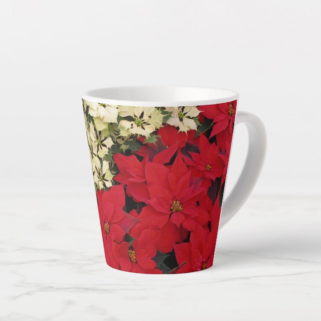 Taza De Café Latte Poinsettias blancas y rojas con flores (Ángulo derecho)