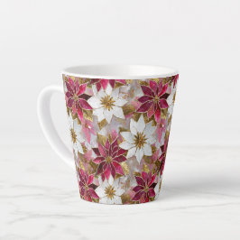 Taza De Café Latte Poinsettias de Navidades rosados de oro blanco