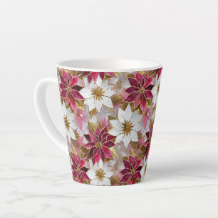 Taza De Café Latte Poinsettias de Navidades rosados de oro blanco