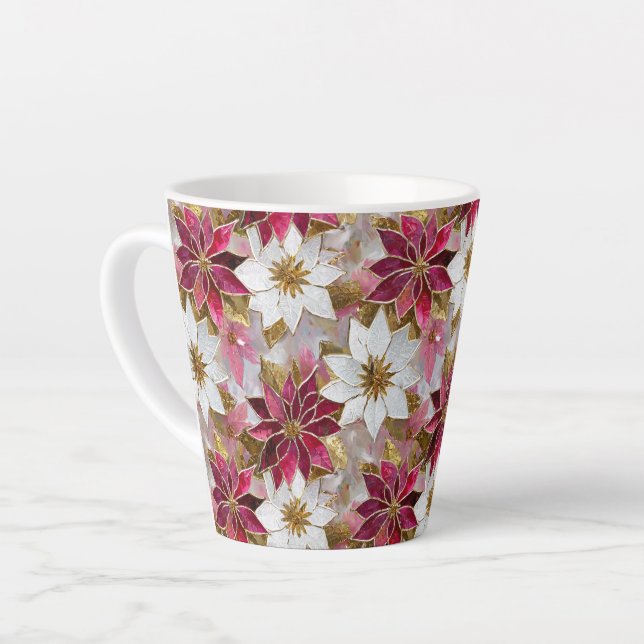 Taza De Café Latte Poinsettias de Navidades rosados de oro blanco (Ángulo izquierdo)