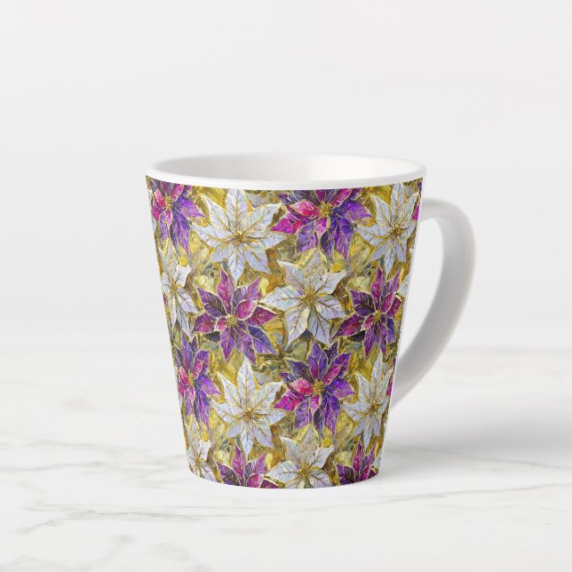 Taza De Café Latte Poinsettias de Navidades rosados morados de oro bl (Ángulo derecho)