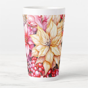 Taza De Café Latte Poinsettias rojas y blancas