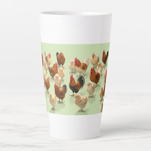Taza De Café Latte Pollo sobre fondo verde claro (Anverso)