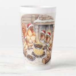 Taza De Café Latte Pollos de Navidad Asando Castañas, Taza de Latte