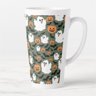 Taza De Café Latte Pollos fantasmas tristes con calabazas y murciélag