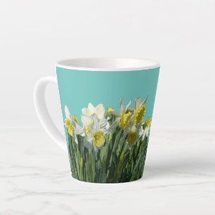 Taza De Café Latte Polvo blanco y amarillo. BQ Blue Latte Mug