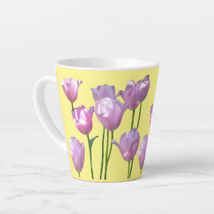 Taza De Café Latte Polvo De Tulipanes Rosa Sunny. BC Amarillo Latte M