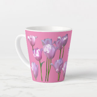 Taza De Café Latte Polvo De Tulipanes Rosa Sunny. BC Pink Latte Mug