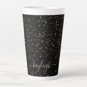Taza De Café Latte Polvo Purpurina de oro en latte negro personalizad