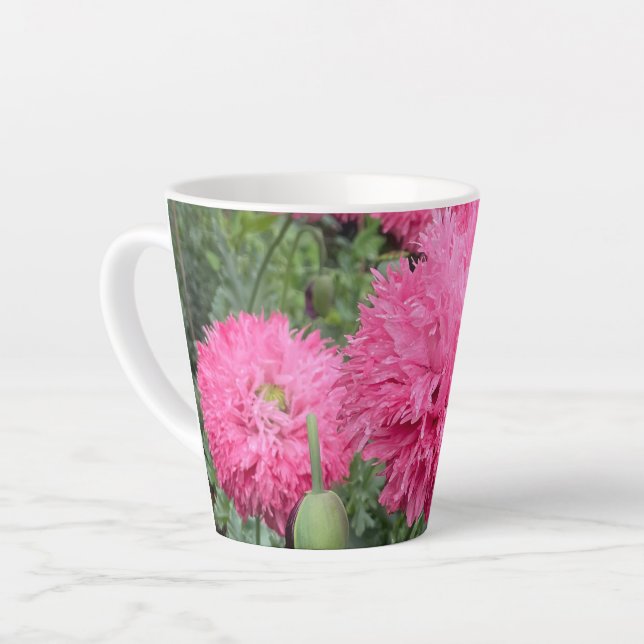 Taza De Café Latte Pom Pom Poppies rosados (Ángulo izquierdo)