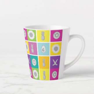 Taza De Café Latte Pop Art Botánico y Patrón de Frutas Latte Mug