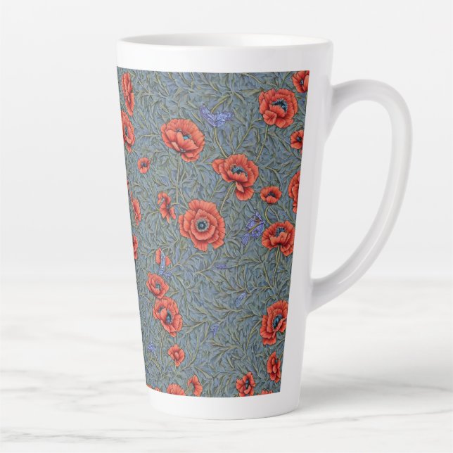 Taza De Café Latte Poppies Blue Butterflies (Derecha)