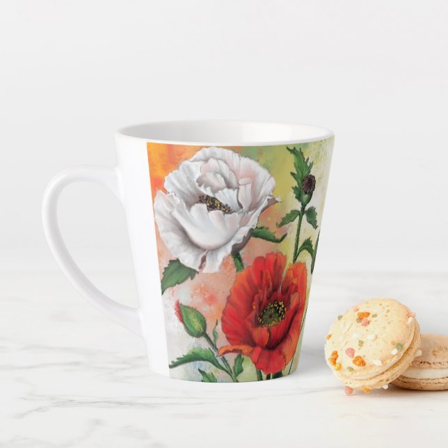 Taza De Café Latte Poppies Latte Mug (In situ)