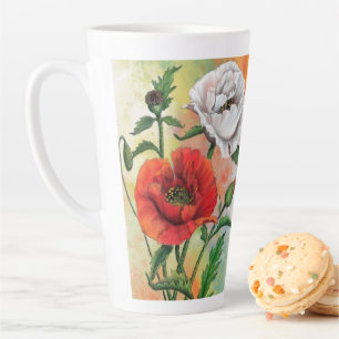 Taza De Café Latte Poppies rojos blancos latte mug