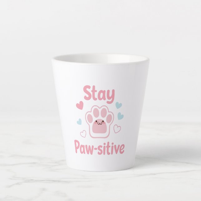 Taza De Café Latte Positive Paw Print with Hearts (Anverso)