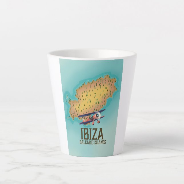 Taza De Café Latte Póster de mapa de Ibiza Islas Baleares (Anverso)