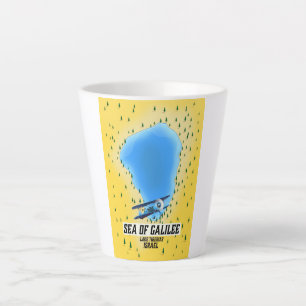 Taza De Café Latte Póster de mapa del Mar de Galilea Israel