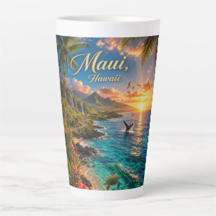 Taza De Café Latte Póster de viaje de la costa tropical de Maui Hawai