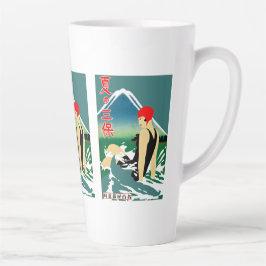 Taza De Café Latte Poster japonés de turismo de viajes Chica Art Deco