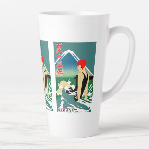 Taza De Café Latte Poster japonés de turismo de viajes Chica Art Deco