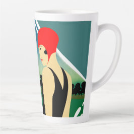 Taza De Café Latte Poster japonés de turismo de viajes Chica Art Deco
