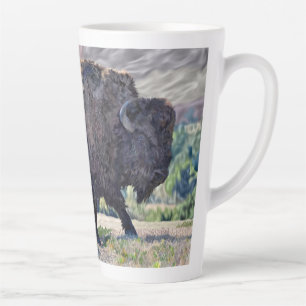 Taza De Café Latte Pradera de Bisonte Americano Fauna Occidental