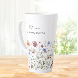 Taza De Café Latte Pradera de flores silvestres coloridas con acuarel