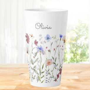 Taza De Café Latte Pradera de flores silvestres coloridas personaliza