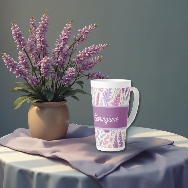 Taza De Café Latte prado de primavera botánica rosa lila rosada Paste (Subido por el creador)
