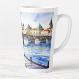 Taza De Café Latte Praga - Sketch de acuarela de la República Checa |