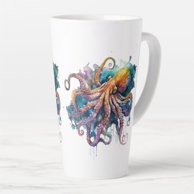 Taza De Café Latte Precioso pulpo acuarela (Ángulo derecho)