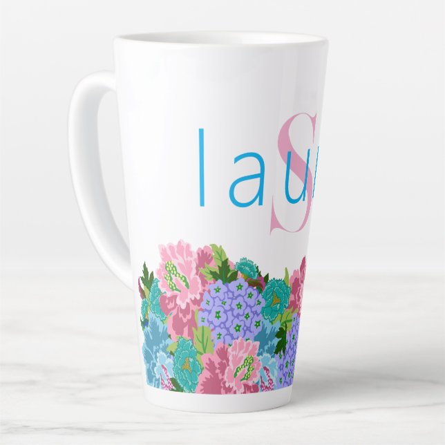 Taza De Café Latte Preppy Chinoiserie con nombre de monograma (Ángulo izquierdo)