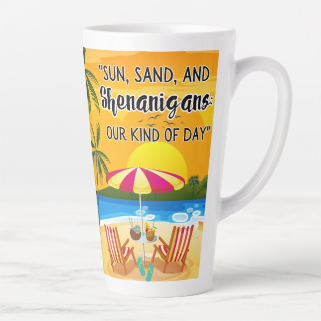 Taza De Café Latte presupuesto para la puesta de sol en la playa (Derecha)