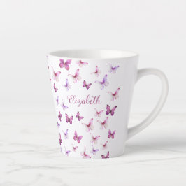 Taza De Café Latte Pretty Pink Butterflies Custom Name