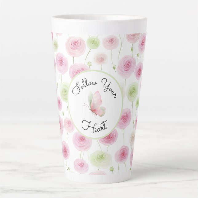 Taza De Café Latte Pretty Pink Mint Ranunculus   (Anverso)