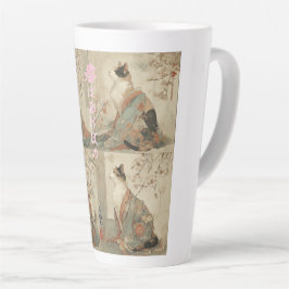 Taza De Café Latte "Primavera al amanecer" Gato japonés en kimono Art