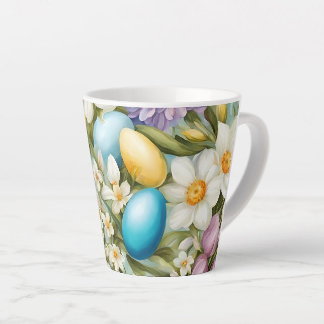 Taza De Café Latte Primavera. Narciso, jacintos, tulipanes, huevos de (Ángulo derecho)