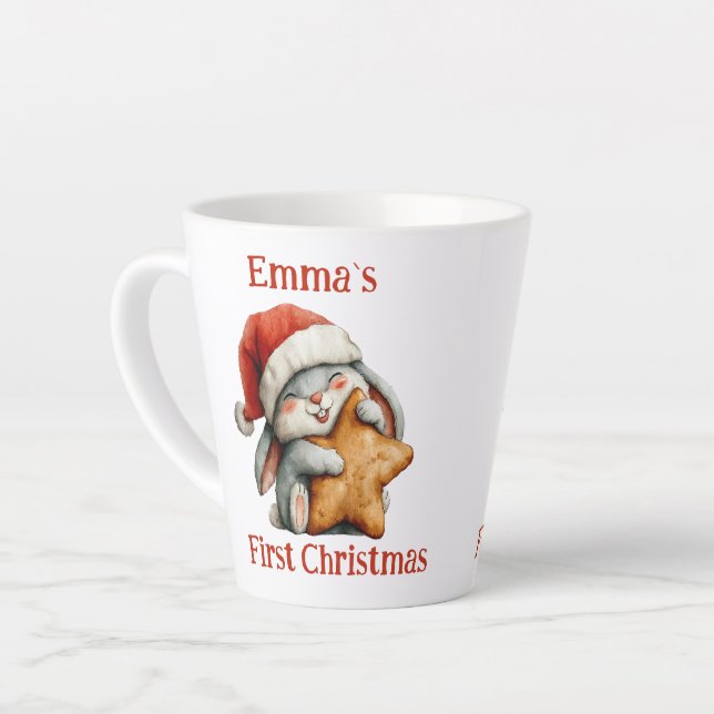Taza De Café Latte Primer conejo navideño del bebé personalizado (Ángulo izquierdo)