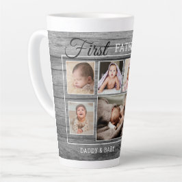 Taza De Café Latte Primer Día del Padre 7 Collage de fotos Madera gri