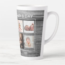 Taza De Café Latte Primer Día del Padre 7 Collage de fotos Madera gri
