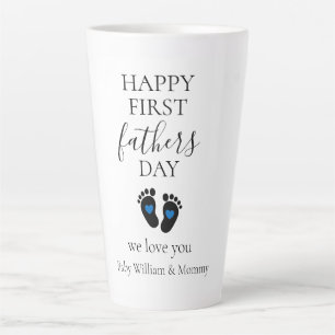 Taza De Café Latte Primer Día del Padre - Huellas de bebé y corazones