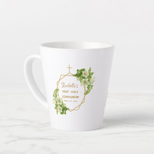Taza De Café Latte Primera Comunión Lirios Florales Cruz Dorada Geomé