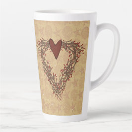 Taza De Café Latte Primitive Pip Berry Heart Wreath Latte Mug