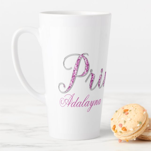 Taza De Café Latte Princesa personalizada Esparkle Diamante Rosa (In situ)