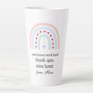 Taza De Café Latte Profesor Personalizado Navidad Corazones Rosa Arco
