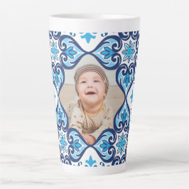 Taza De Café Latte Propia imagen, Azulejos azules y blancos