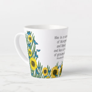 Taza De Café Latte Proverbios 31:25 Mariposas Cristianas Religiosas